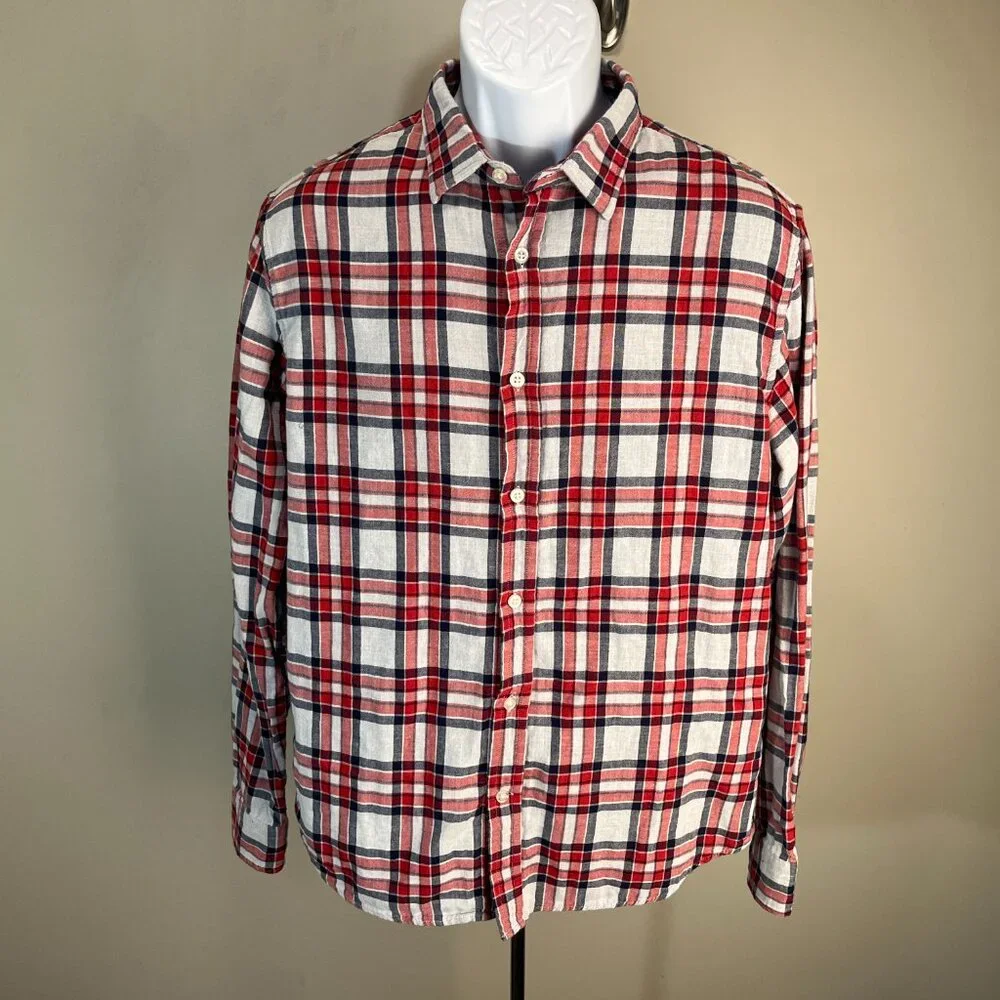 Banana Republic Men’s Gray Red Blue Flannel Shirt 🍂 Untucked Slim Fit Large L